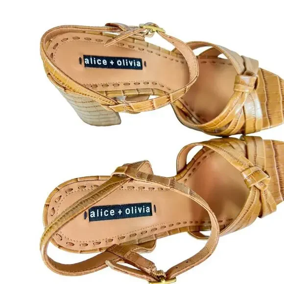 Alice and Olivia Veren Tan Croc Platform Block Heel Size 10.5 - Picture 2 of 4